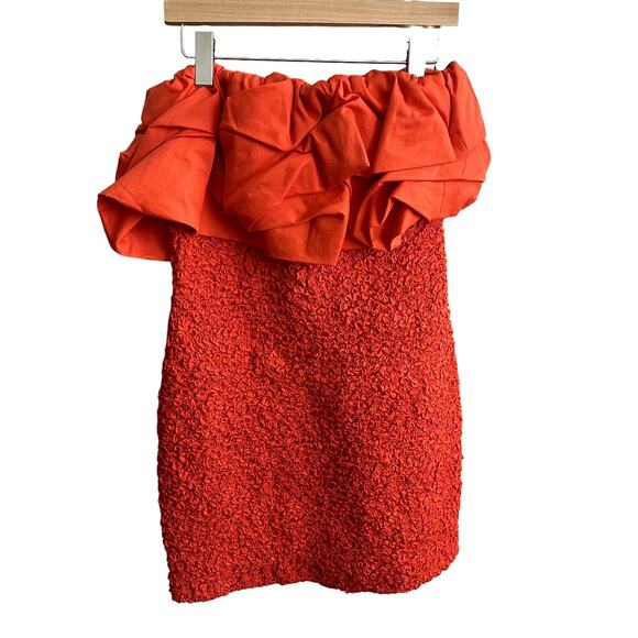 Mara Hoffman Kenza Ruffled Popcorn Smocked Mini Dress Poppy Red - Picture 3 of 5